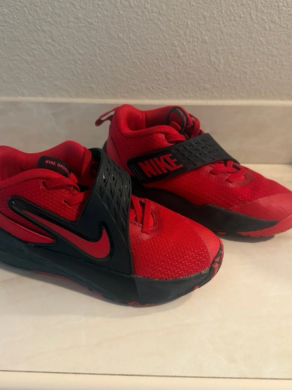 Nike Kids Red and Black Strap Basketball Sneakers